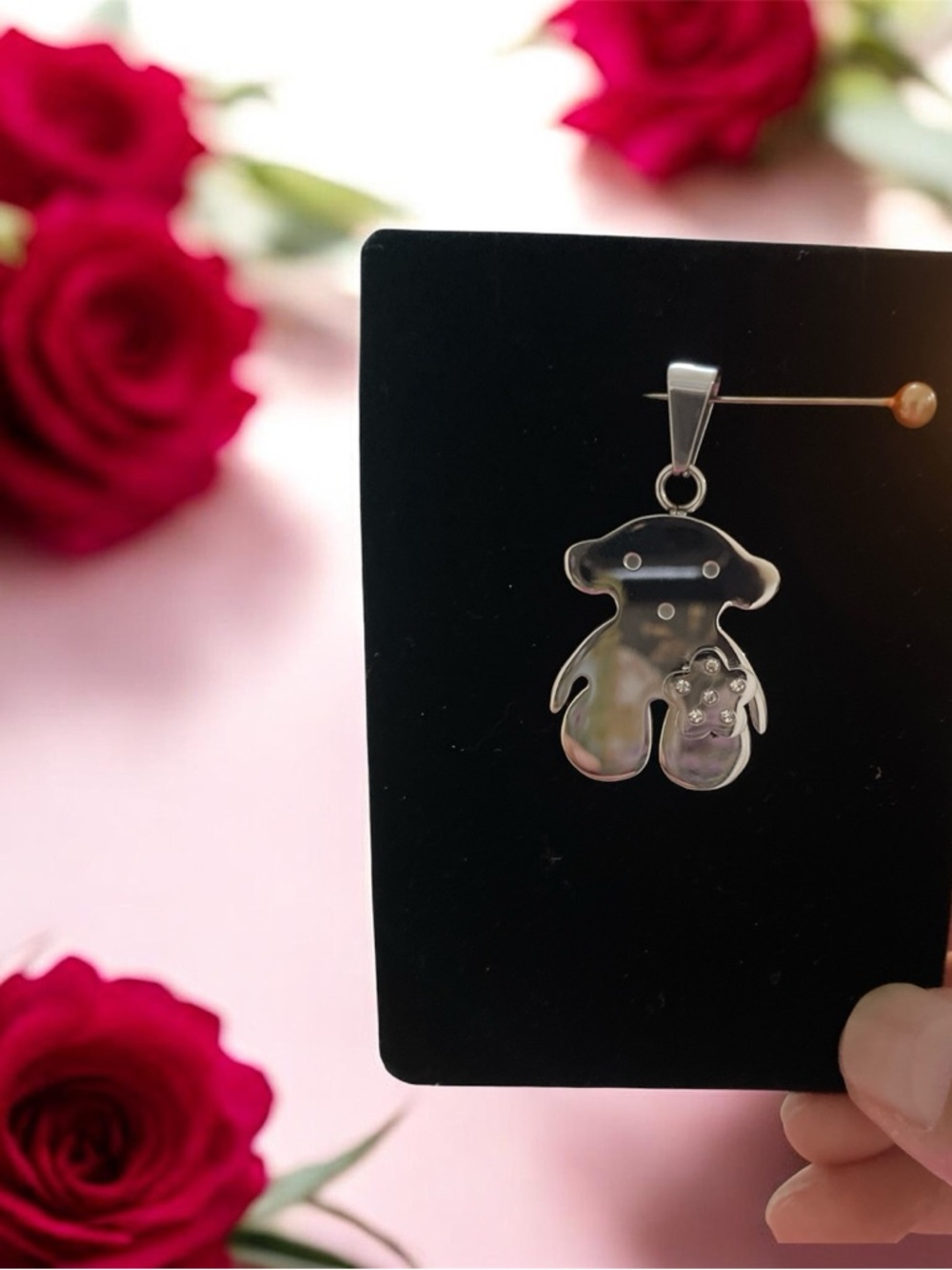 Silver Teddy Bear Pendant Necklace - Cute Women’s Jewelry